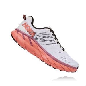 Hoka One Women’s Clifton 6 Running Sneakers in white/pink Size 7.5